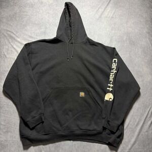 Carhartt Mens Black Sleeve Logo Pullover Hoodie Sweatshirt 3XL Workwear K288
